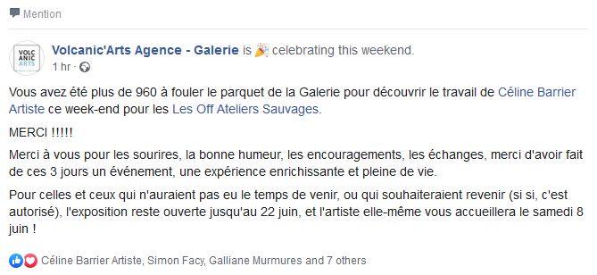 Mention du l'exposition sous facebook